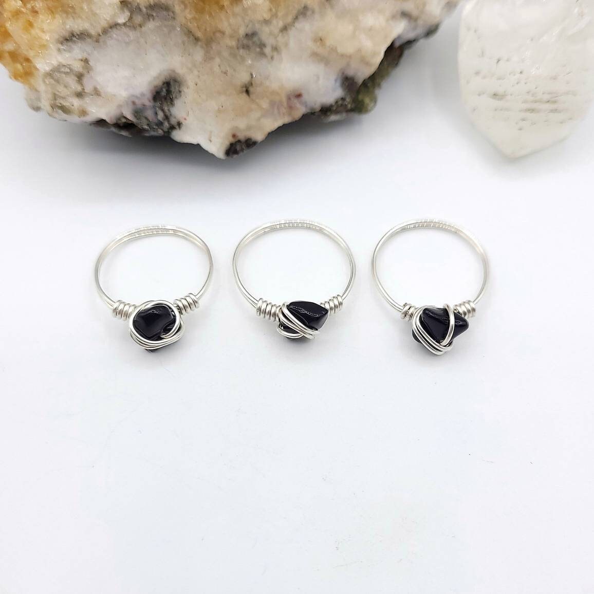 Obsidian Ring, Silver Wire Wrapped Ring