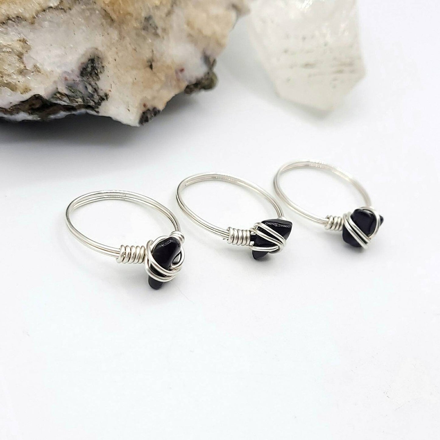 Obsidian Ring, Silver Wire Wrapped Ring