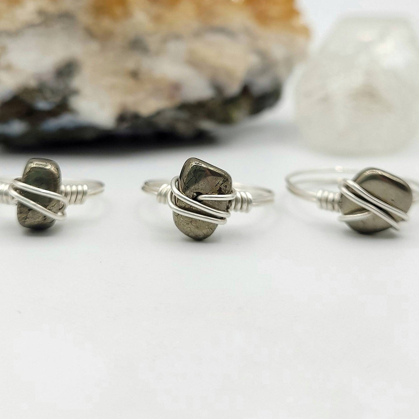Pyrite Ring, Silver Wire Wrapped Ring