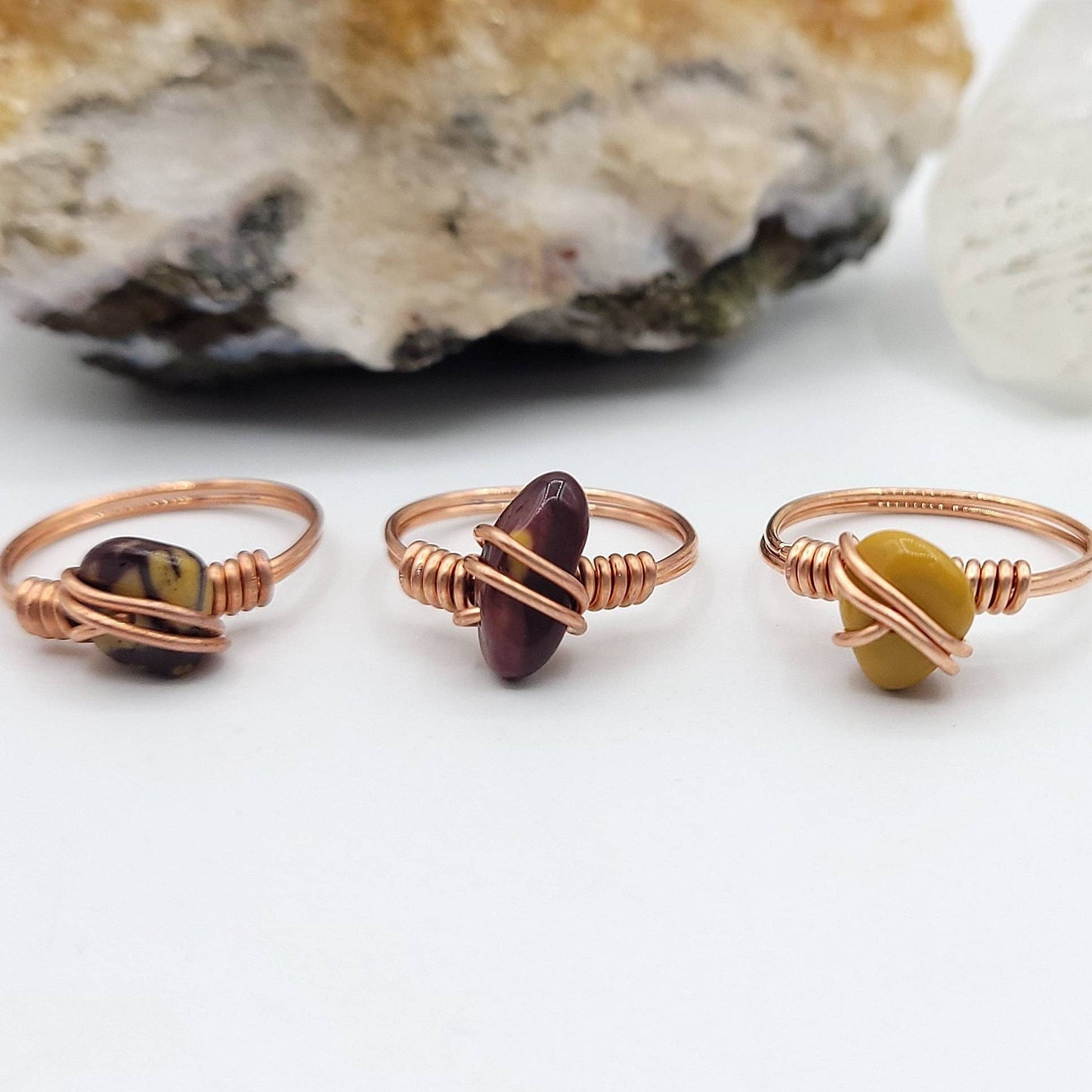 Mookaite Jasper Ring, Copper Wire Wrapped Ring