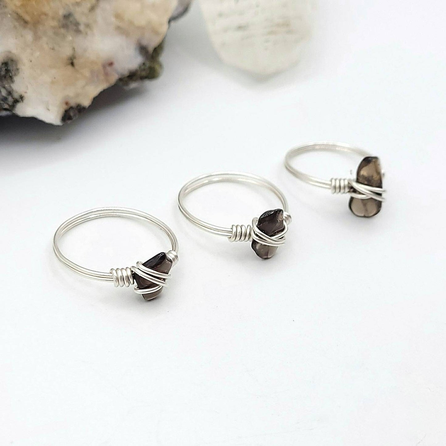 Smoky Quartz Ring, Silver Wire Wrapped Ring