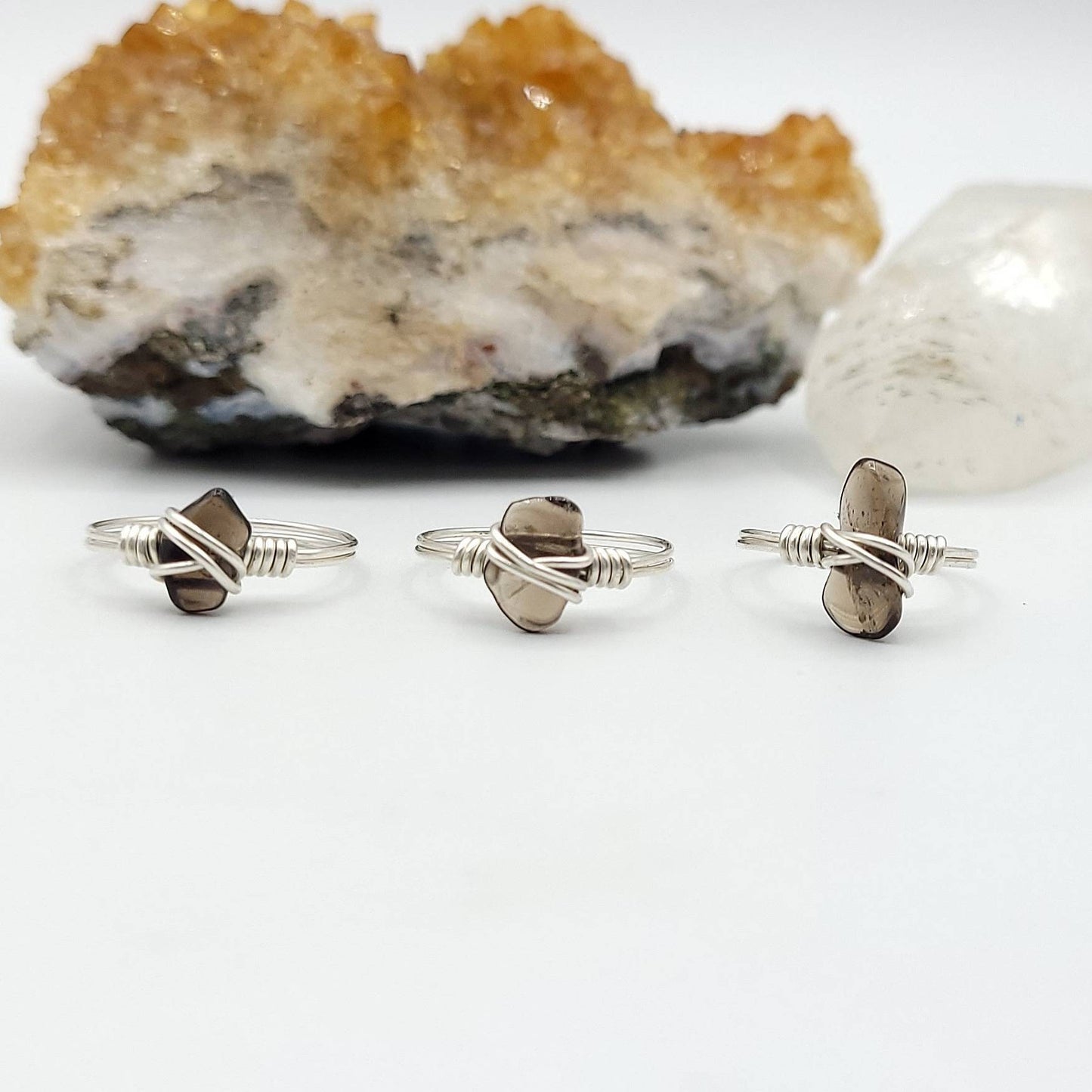 Smoky Quartz Ring, Silver Wire Wrapped Ring