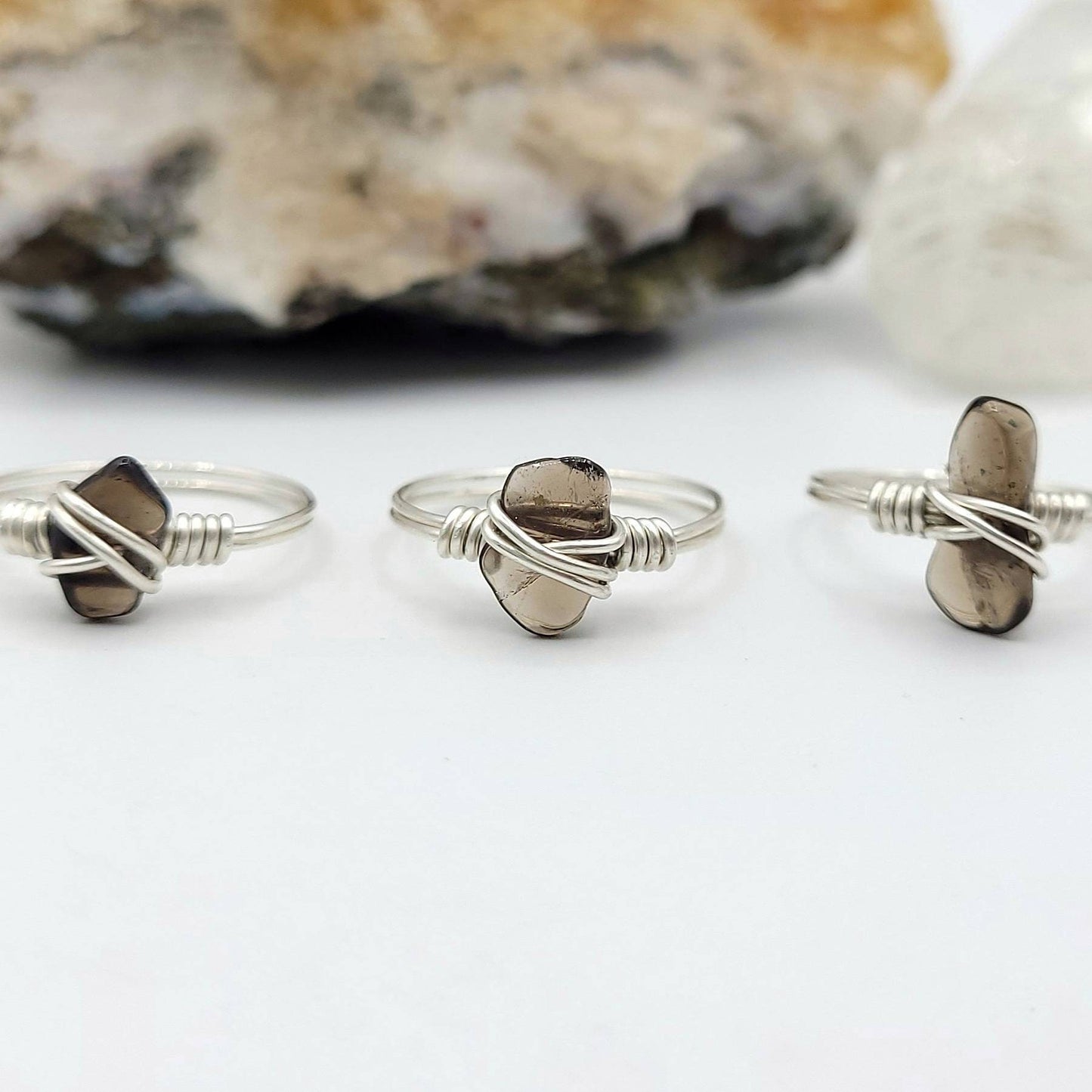 Smoky Quartz Ring, Silver Wire Wrapped Ring