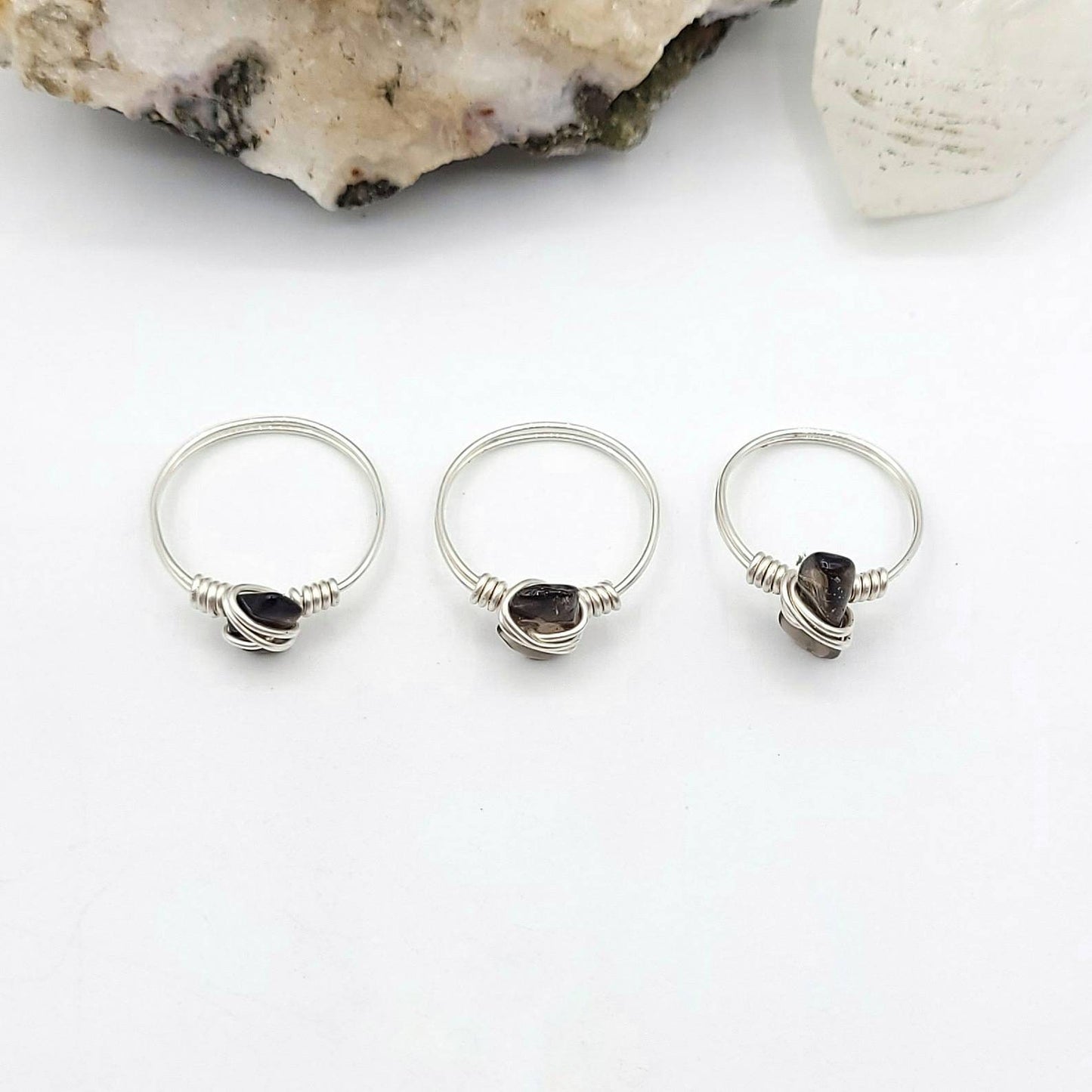 Smoky Quartz Ring, Silver Wire Wrapped Ring