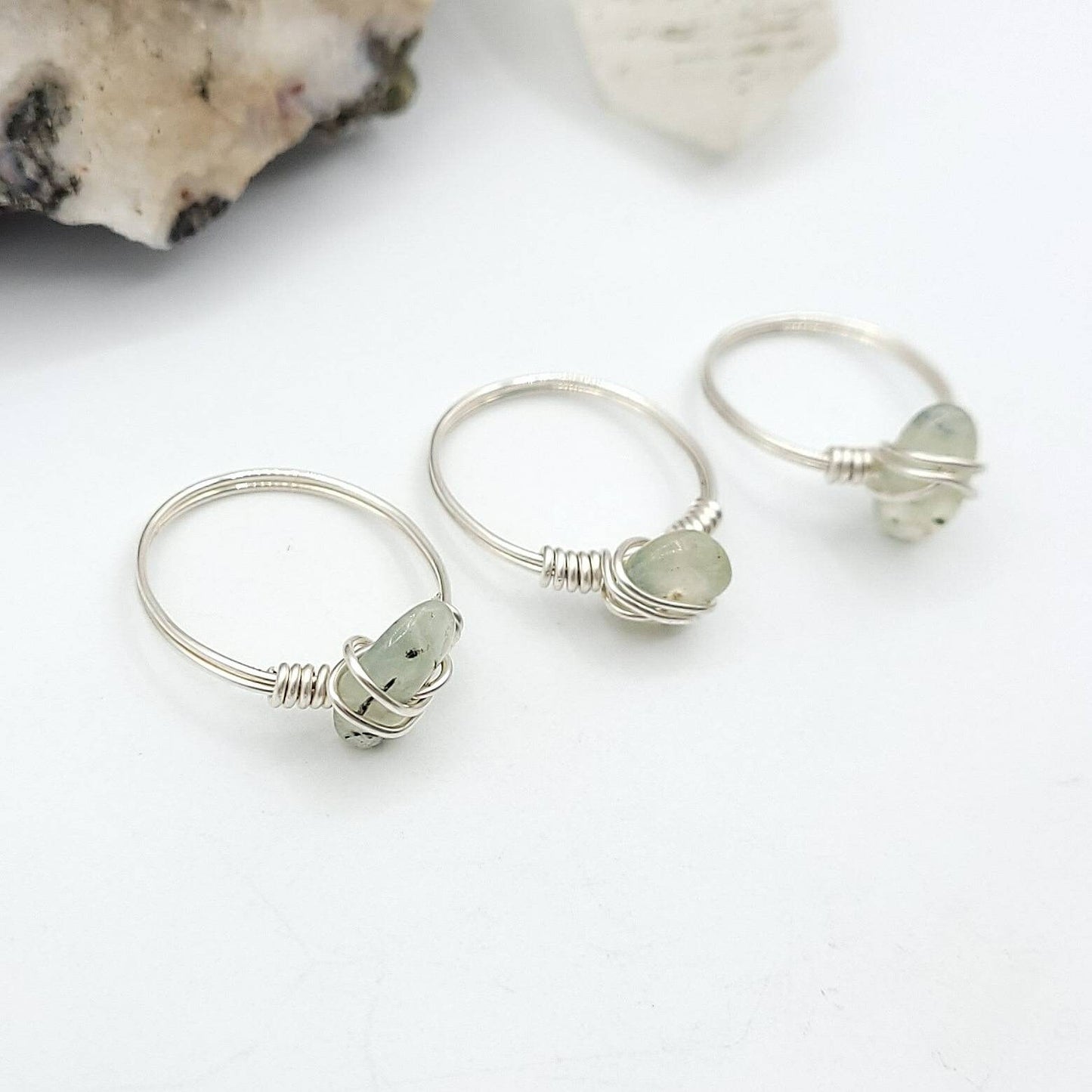 Prehnite Ring, Silver Wire Wrapped Ring