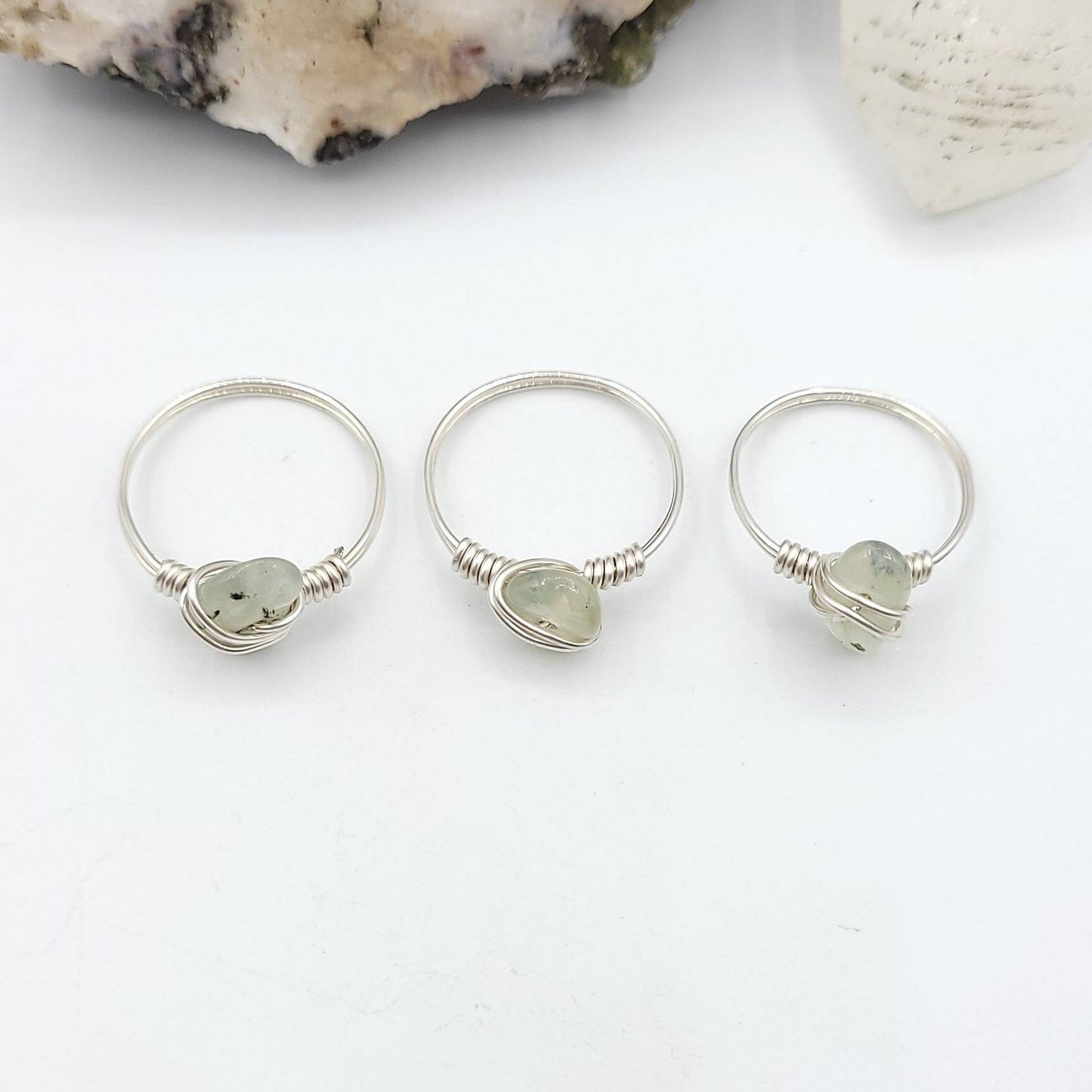Prehnite Ring, Silver Wire Wrapped Ring