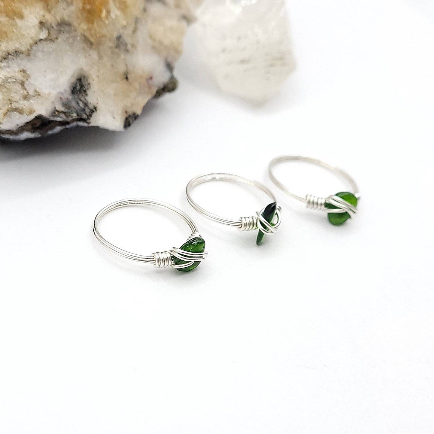 Chrome Diopside Ring, Silver Wire Wrapped Ring