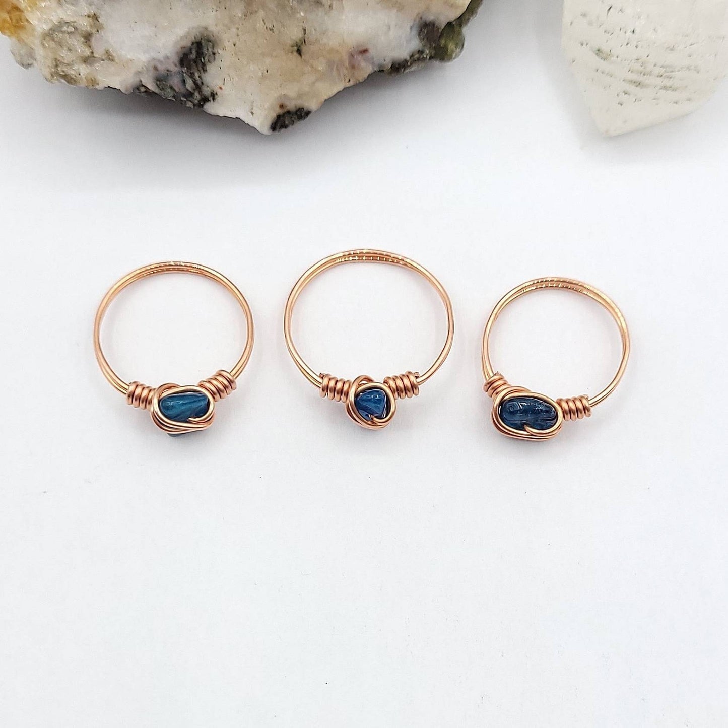 Blue Apatite Ring, Copper Wire Wrapped Ring