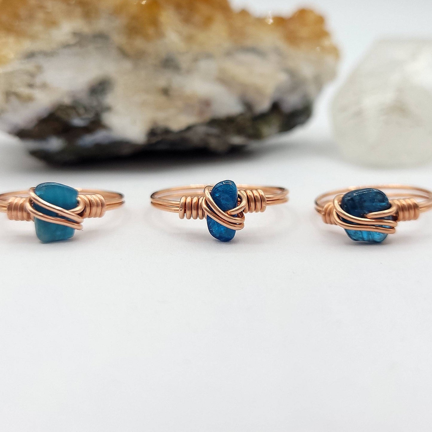Blue Apatite Ring, Copper Wire Wrapped Ring