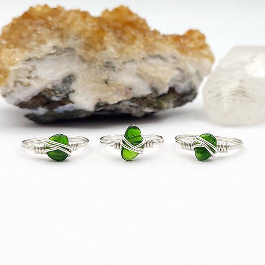 Chrome Diopside Ring, Silver Wire Wrapped Ring