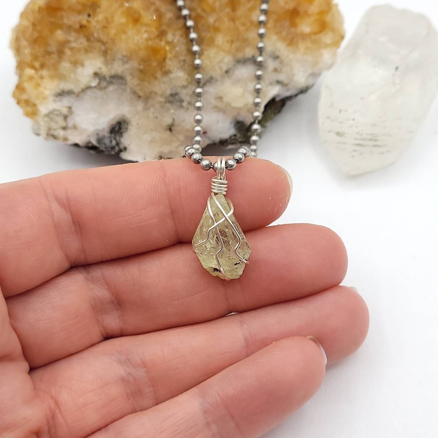 Raw Diopside Crystal Necklace in Silver