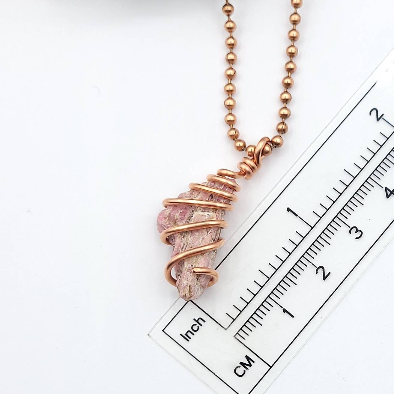 Rhodonite Necklace, Copper Wire Wrapped Rhodonite Pendant