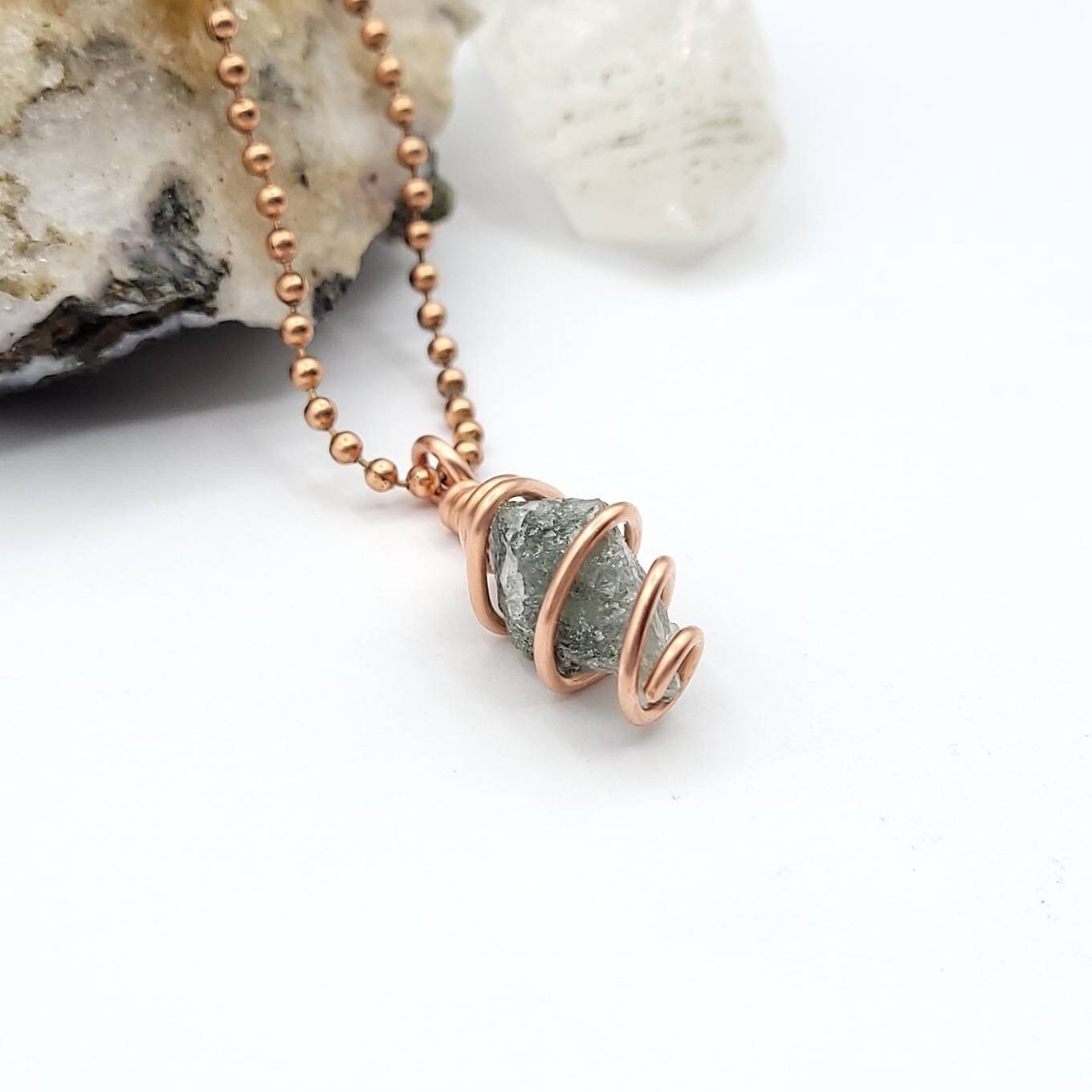 Green Quartz Necklace, Copper Wire Wrapped Green Quartz Pendant, Crystal Necklace