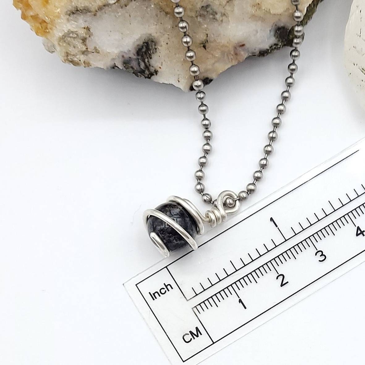 Tourmalated Quartz Sphere Necklace, Silver Wire Wrapped Tourmalated Quartz Pendant