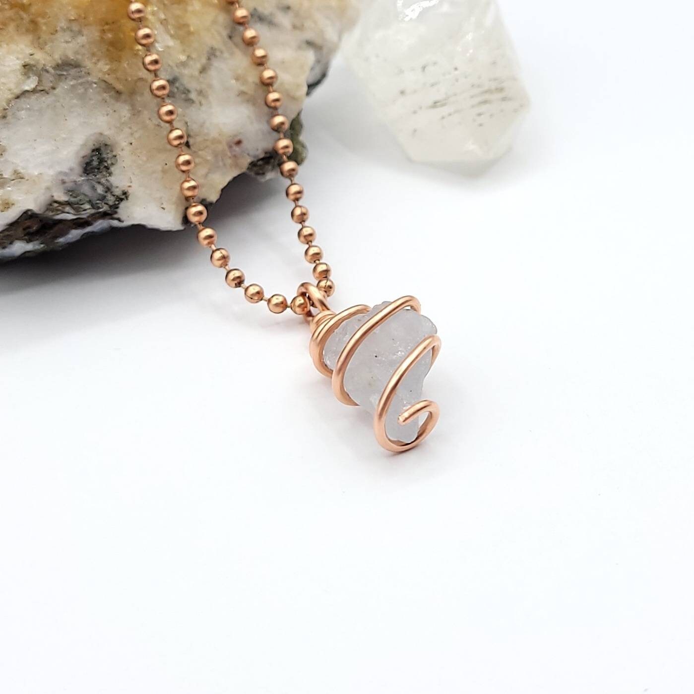 Celestite Necklace, Copper Wire Wrapped Celestite Pendant | Promotes Calm, Courage and Clarity