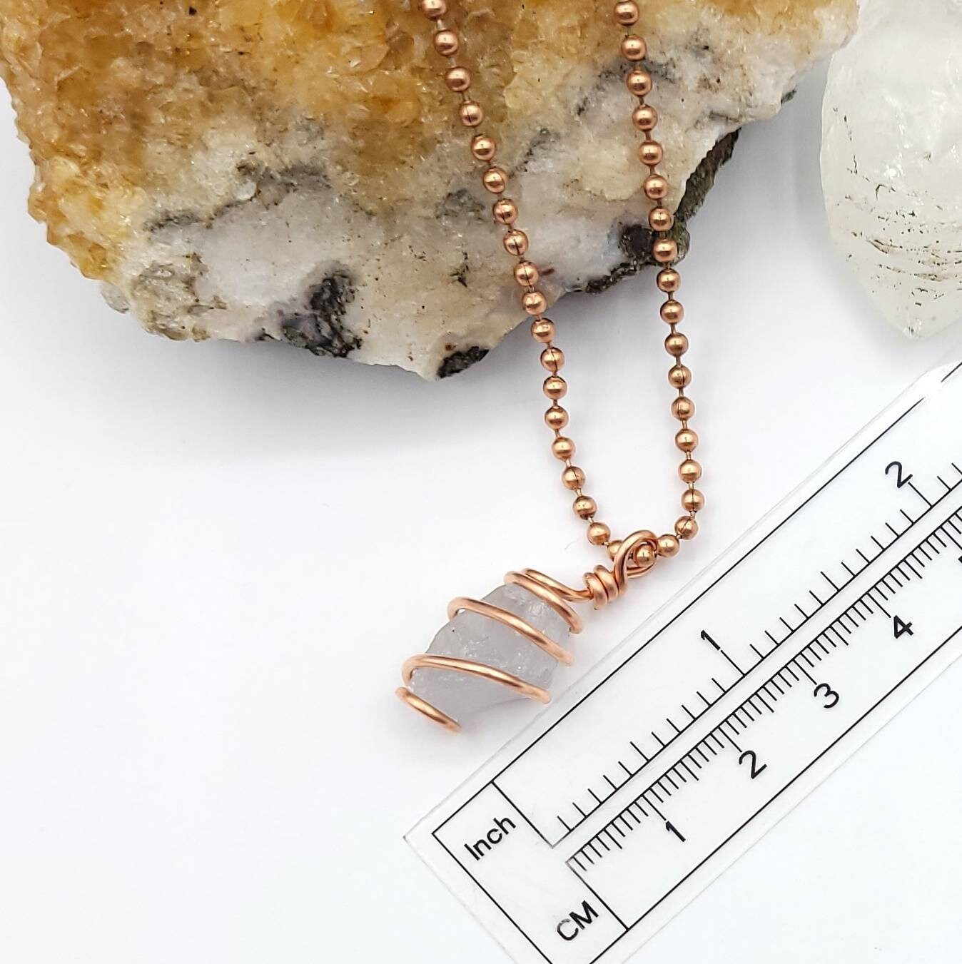 Celestite Necklace, Copper Wire Wrapped Celestite Pendant | Promotes Calm, Courage and Clarity