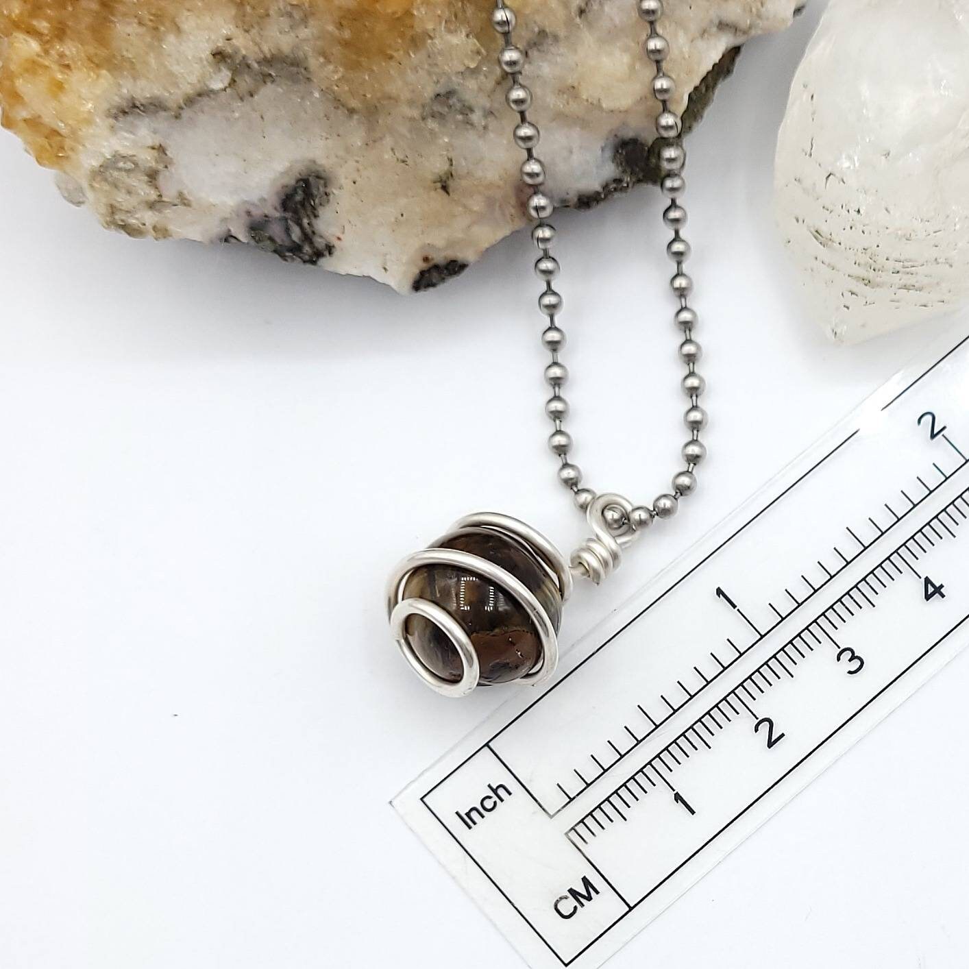Tiger's Eye Sphere Necklace, Silver Wire Wrapped Tiger's Eye Pendant, Raw Tiger's Eye Jewelry