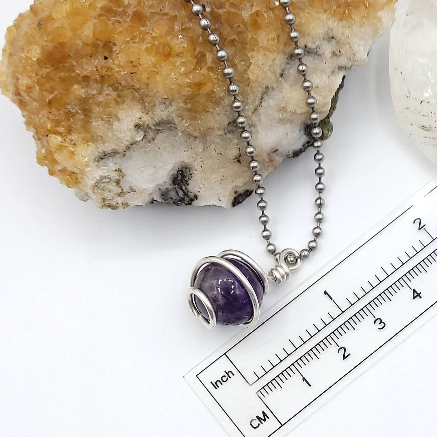 Amethyst Sphere Necklace, Silver Wire Wrapped Amethyst Pendant