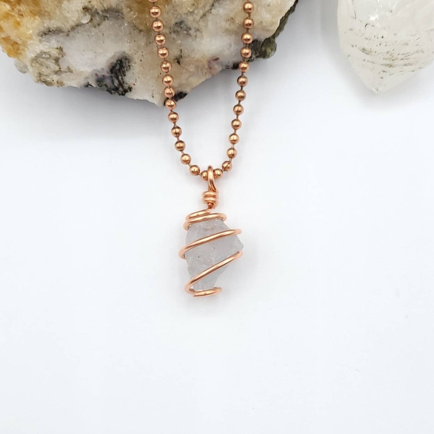 Celestite Necklace, Copper Wire Wrapped Celestite Pendant | Promotes Calm, Courage and Clarity