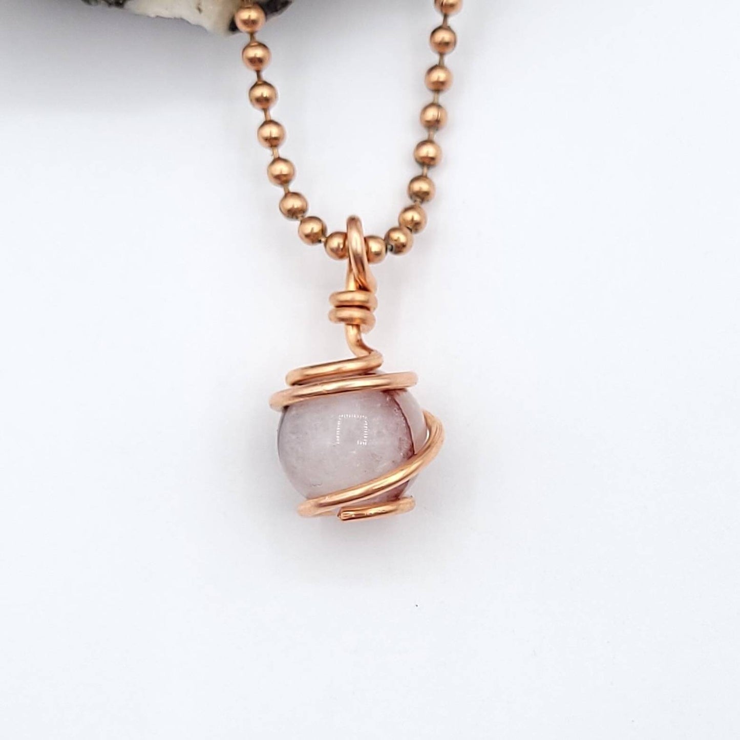 Hematoid Quartz Sphere Necklace, Harlequin Quartz, Copper Wire Wrapped Red Quartz Pendant
