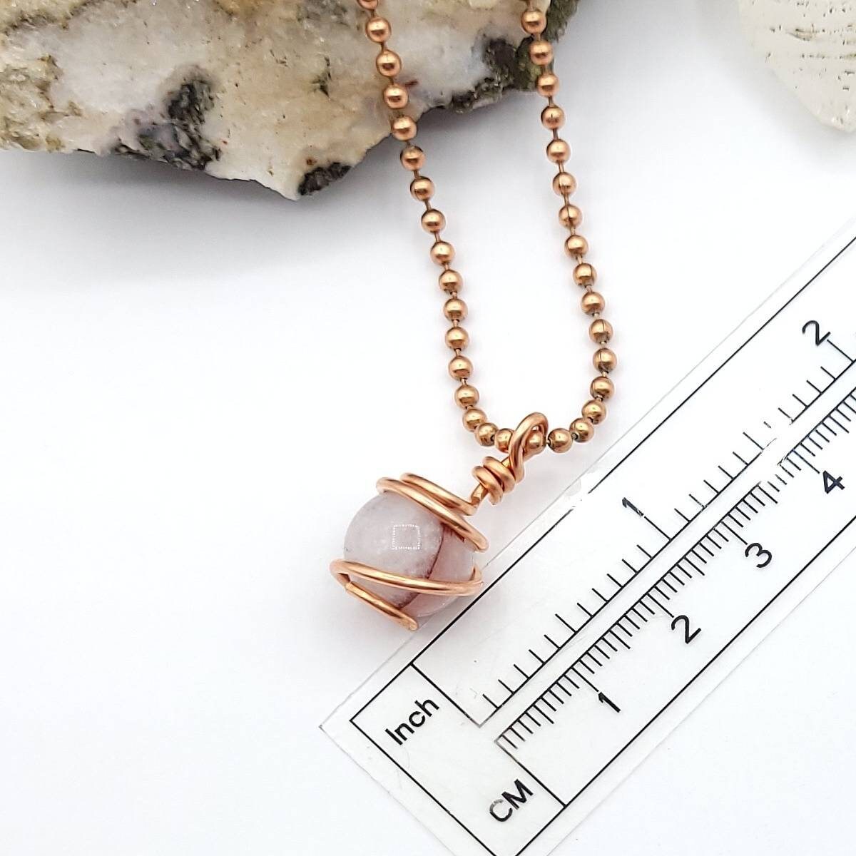 Hematoid Quartz Sphere Necklace, Harlequin Quartz, Copper Wire Wrapped Red Quartz Pendant