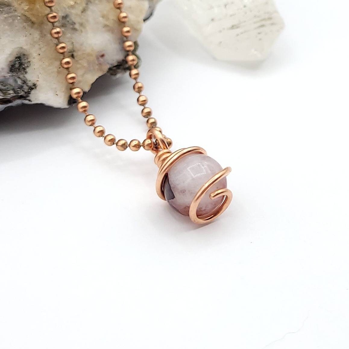 Hematoid Quartz Sphere Necklace, Harlequin Quartz, Copper Wire Wrapped Red Quartz Pendant