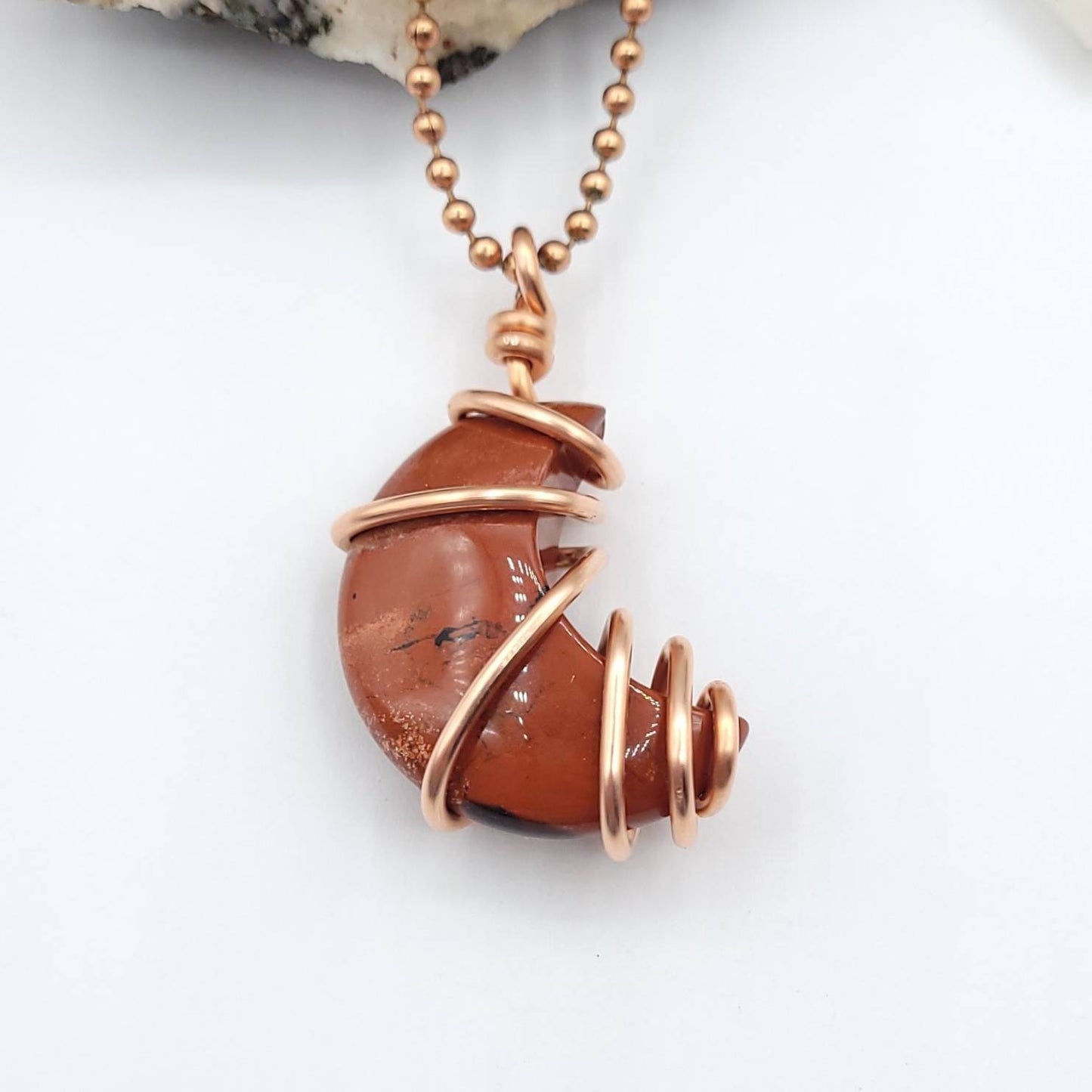 Red Jasper Moon Necklace, Copper Wire Wrapped Red Jasper Pendant | Promotes Stability and Balance