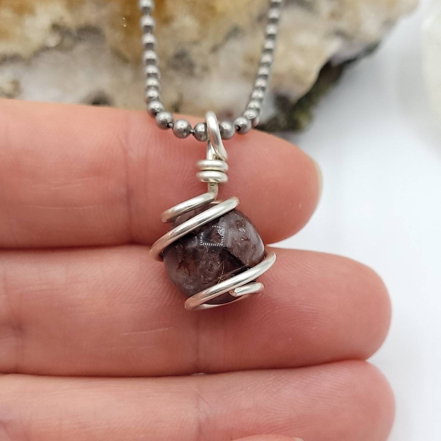 Hematoid Quartz Sphere Necklace, Harlequin Quartz, Silver Wire Wrapped Red Quartz Pendant, Crystal Necklace