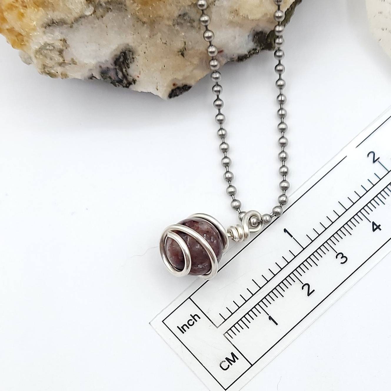 Hematoid Quartz Sphere Necklace, Harlequin Quartz, Silver Wire Wrapped Red Quartz Pendant, Crystal Necklace