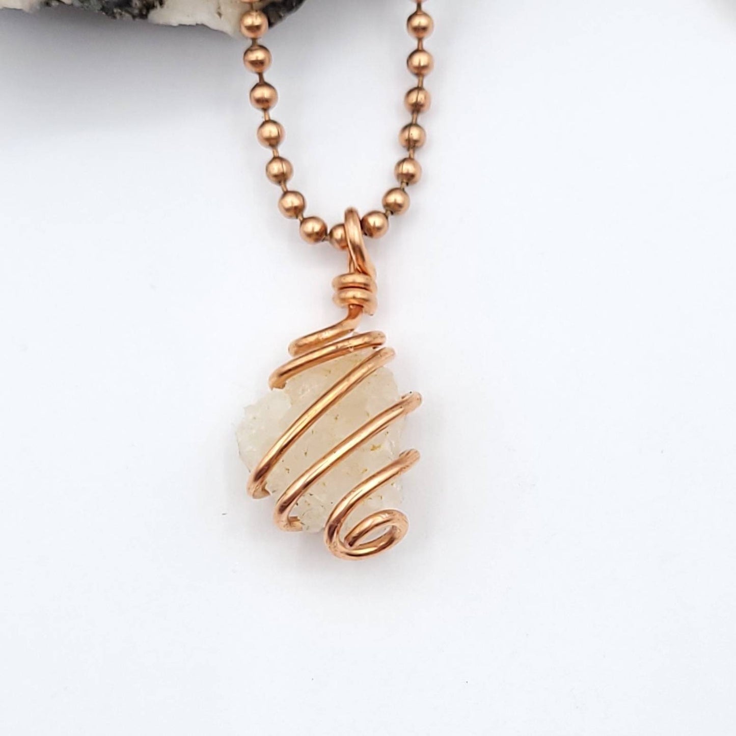 Drusy Quartz Necklace, Copper Wire Wrapped Arkansas Quartz Drusy Pendant