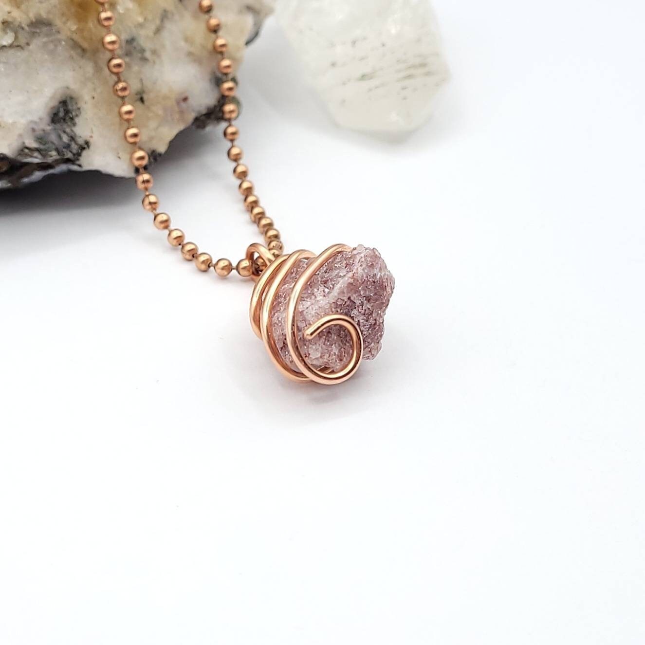 Red Aventurine Necklace, Copper Wire Wrapped Red Aventurine Pendant