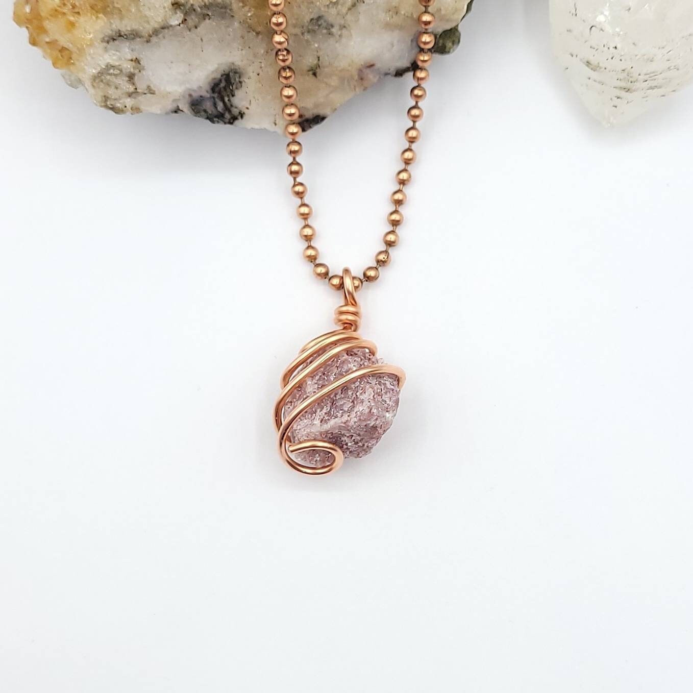 Red Aventurine Necklace, Copper Wire Wrapped Red Aventurine Pendant