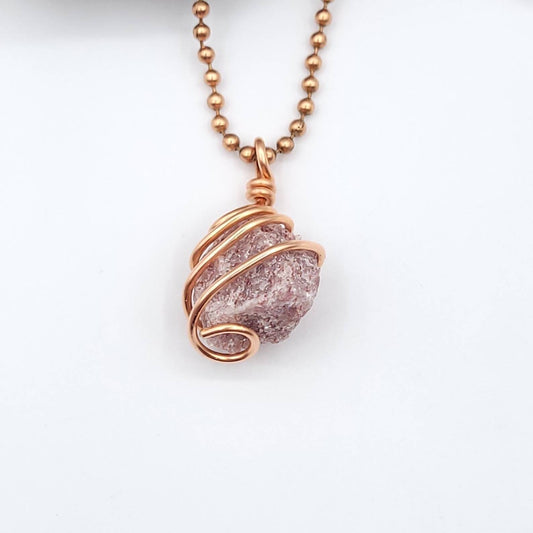 Red Aventurine Necklace, Copper Wire Wrapped Red Aventurine Pendant