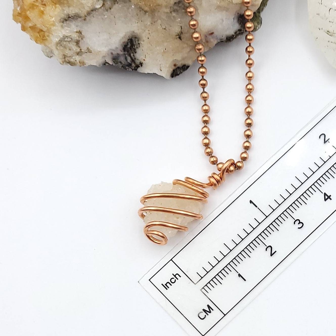 Drusy Quartz Necklace, Copper Wire Wrapped Arkansas Quartz Drusy Pendant