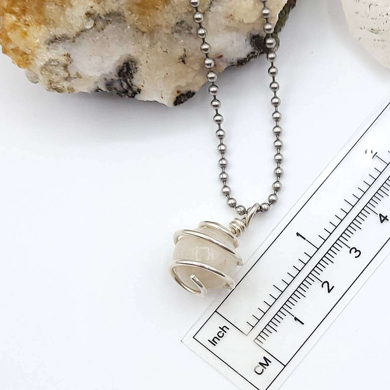Rainbow Moonstone Sphere Necklace, Silver Wire Wrapped Moonstone Pendant