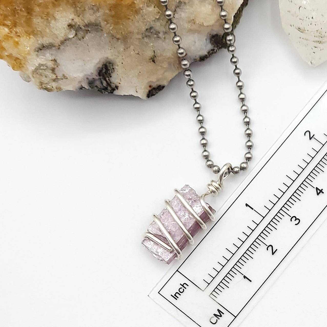 Lepidolite Necklace, Silver Wire Wrapped Lepidolite Mica Pendant, Balancing Necklace, Calming Crystal