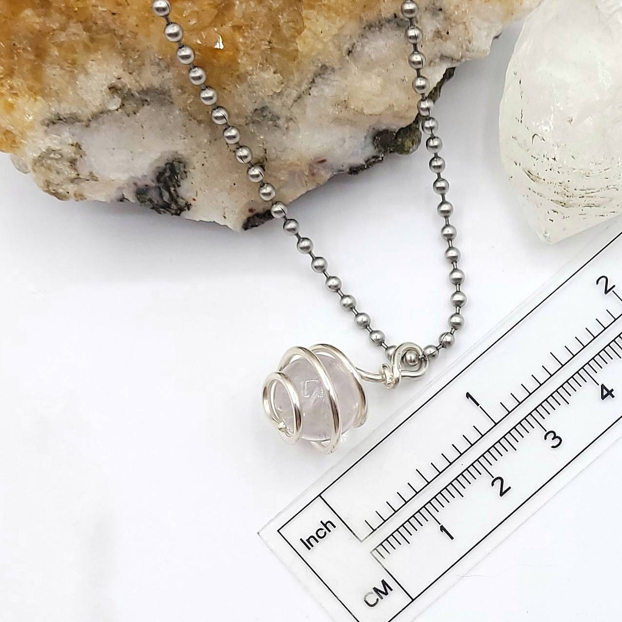 Clear Quartz Necklace, Silver Wire Wrapped Clear Quartz Sphere Pendant, Crystal Necklace