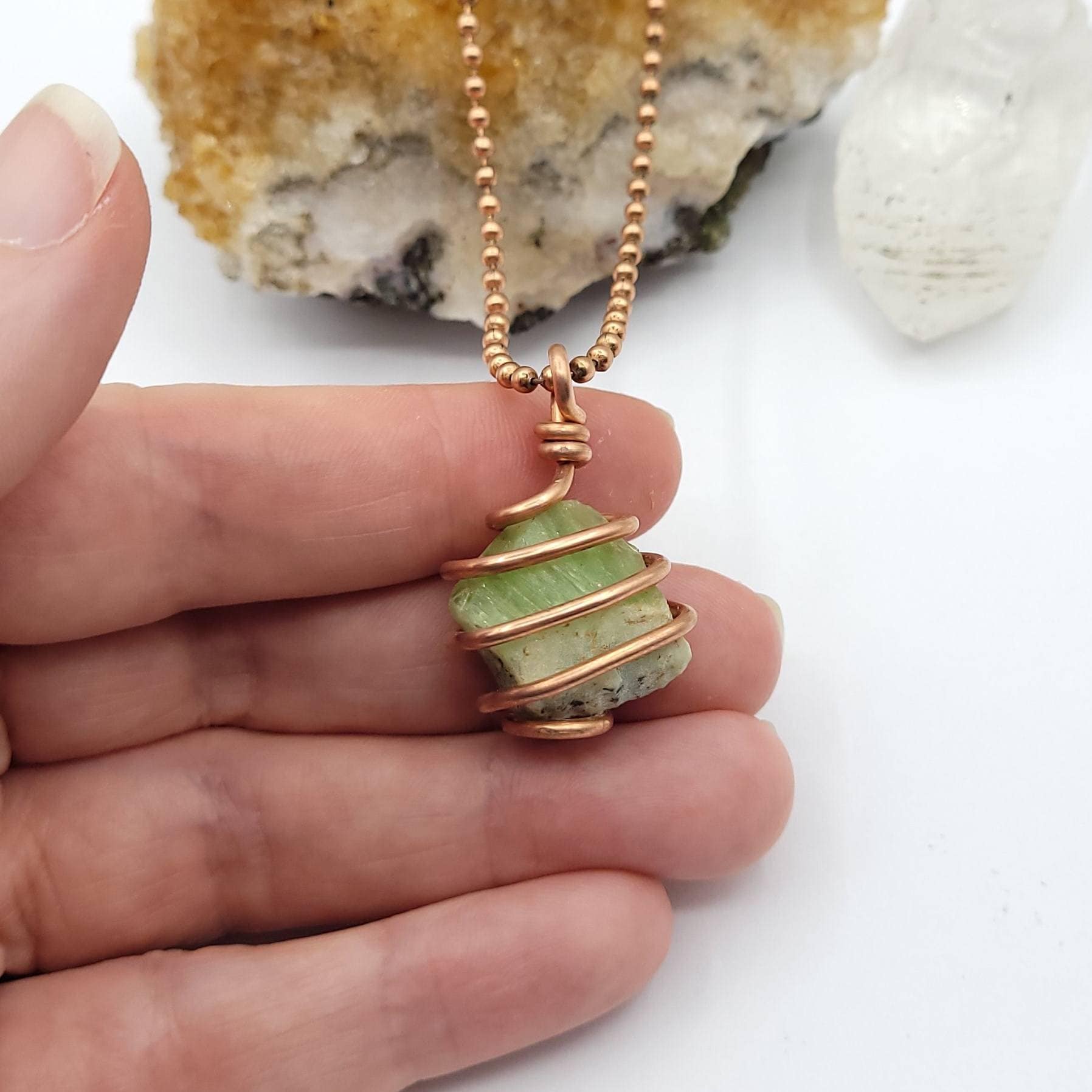 Peridot Necklace, Copper Wrapped Peridot Pendant, August Birthstone, Crystal Necklace, Raw Peridot
