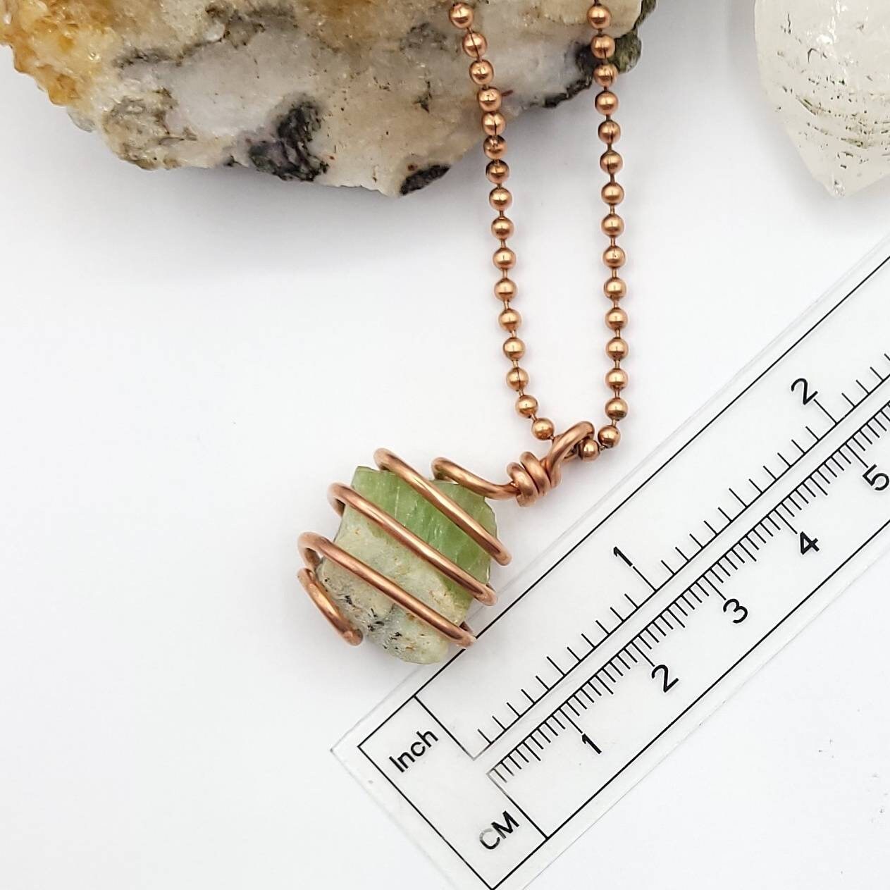 Peridot Necklace, Copper Wrapped Peridot Pendant, August Birthstone, Crystal Necklace, Raw Peridot