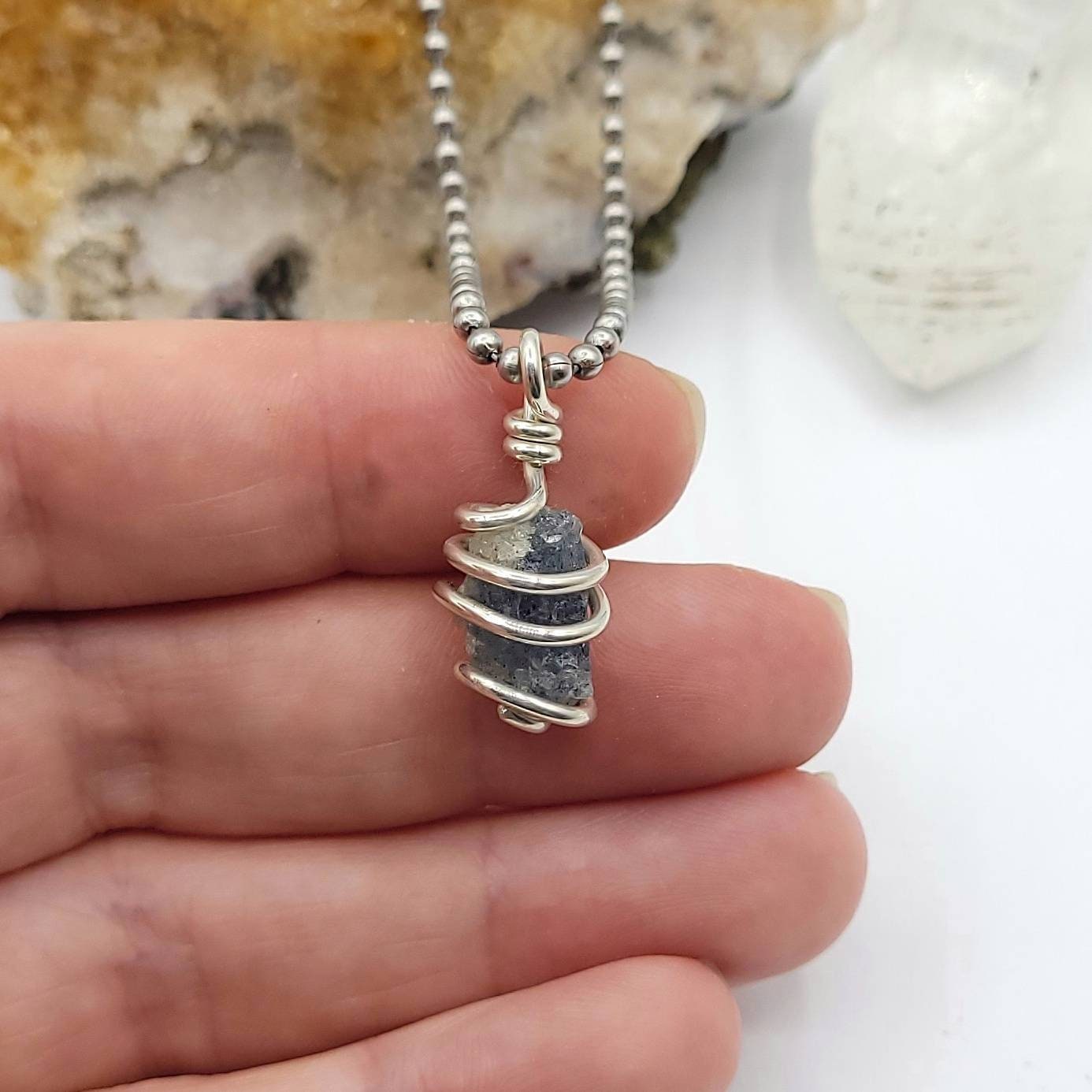 Grandidierite Necklace, Silver Wire Wrapped Grandidierite Pendant