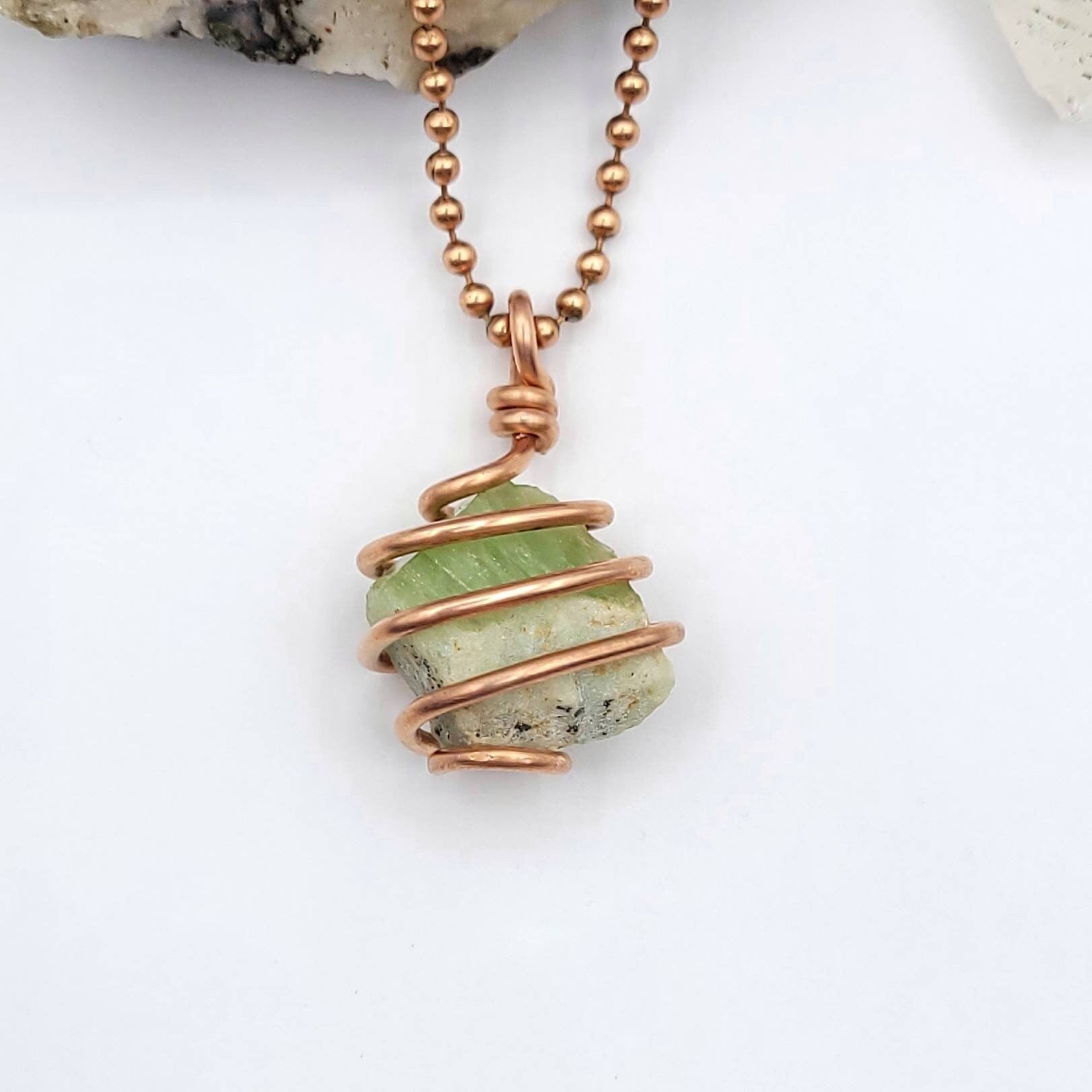 Peridot Necklace, Copper Wrapped Peridot Pendant, August Birthstone, Crystal Necklace, Raw Peridot