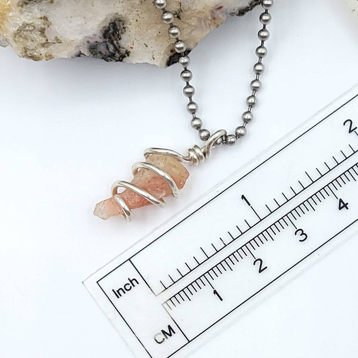 Sunstone Necklace, Silver Wire Wrapped Sunstone Pendant