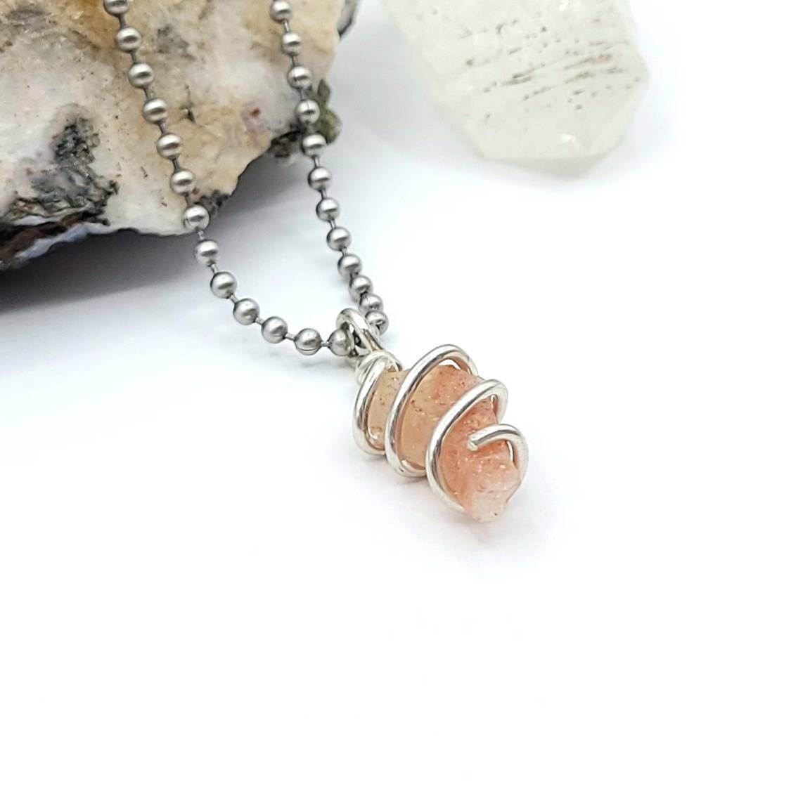 Sunstone Necklace, Silver Wire Wrapped Sunstone Pendant