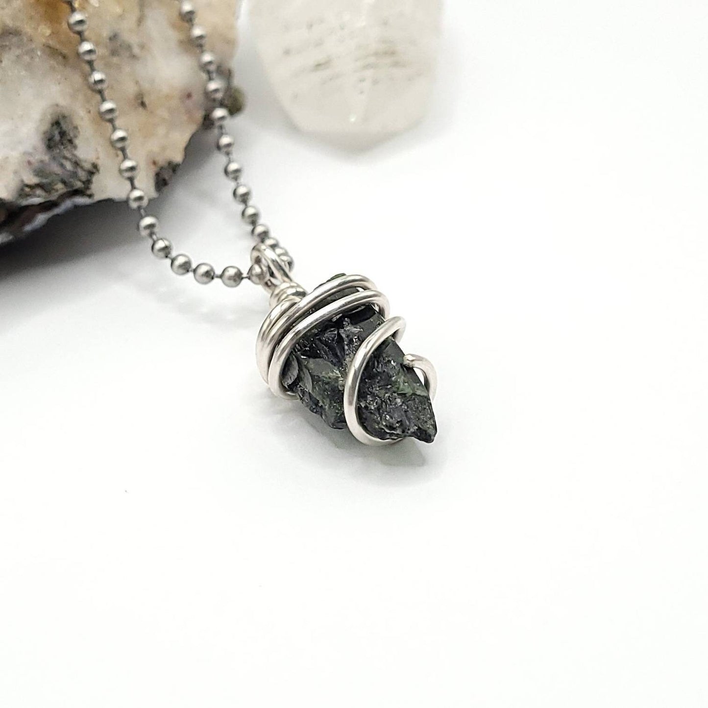 Diopside Necklace, Silver Wire Wrapped Diopside Pendant