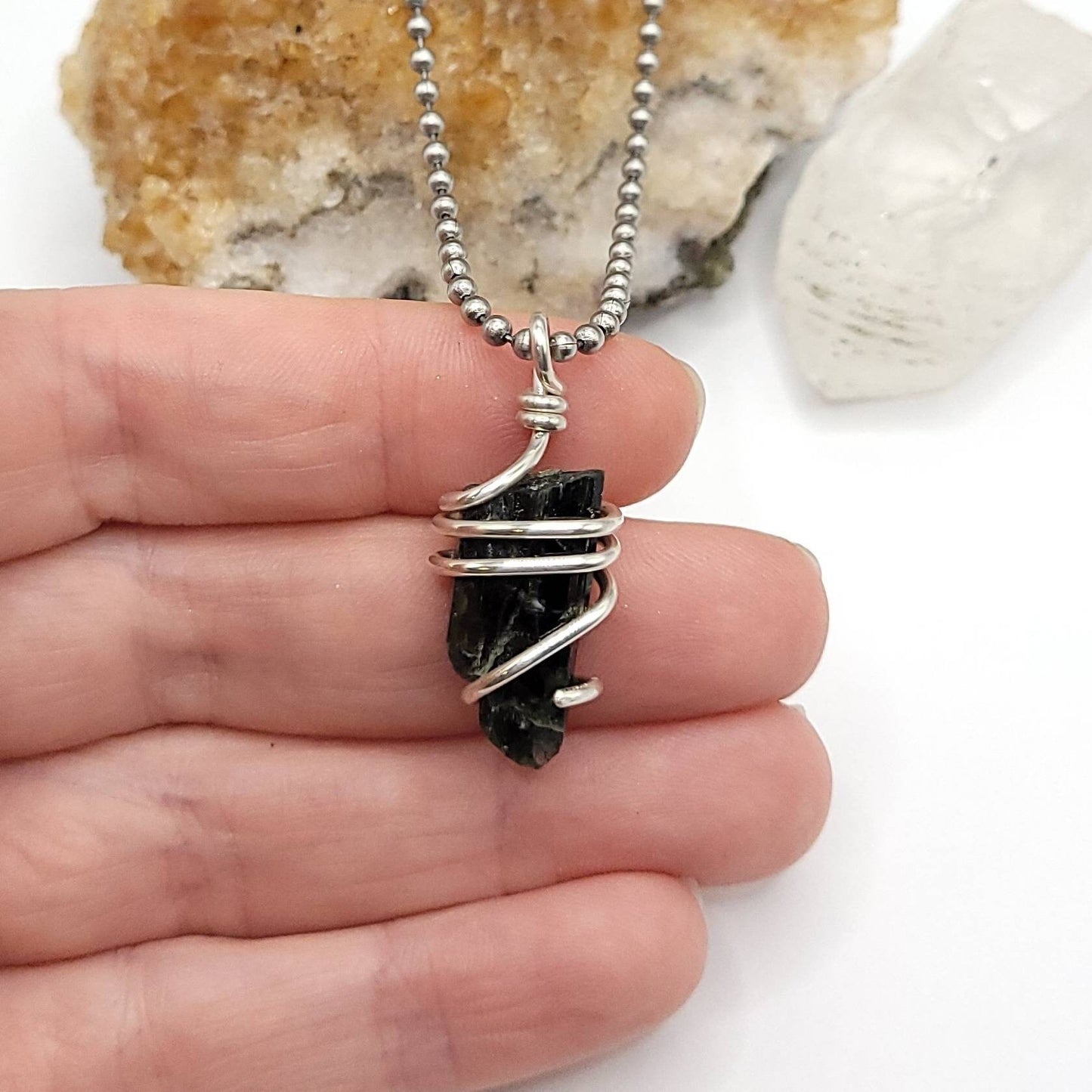 Diopside Necklace, Silver Wire Wrapped Diopside Pendant