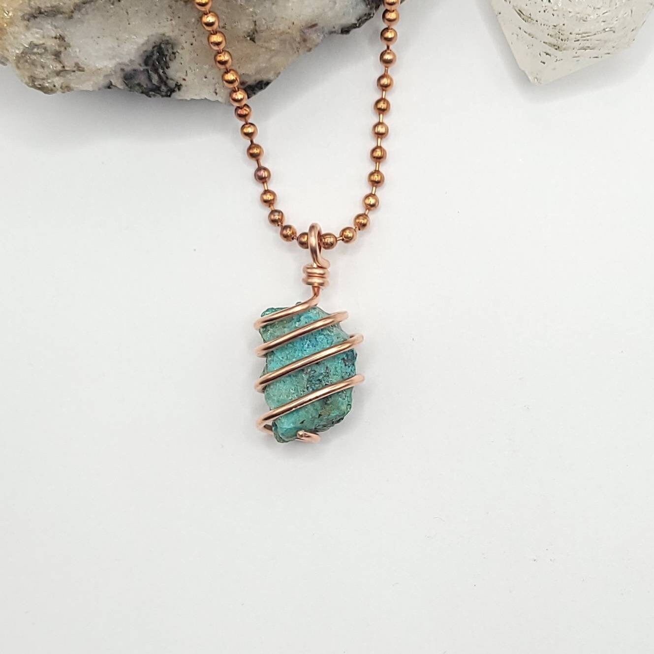 Raw Shattuckite Crystal Necklace in Copper