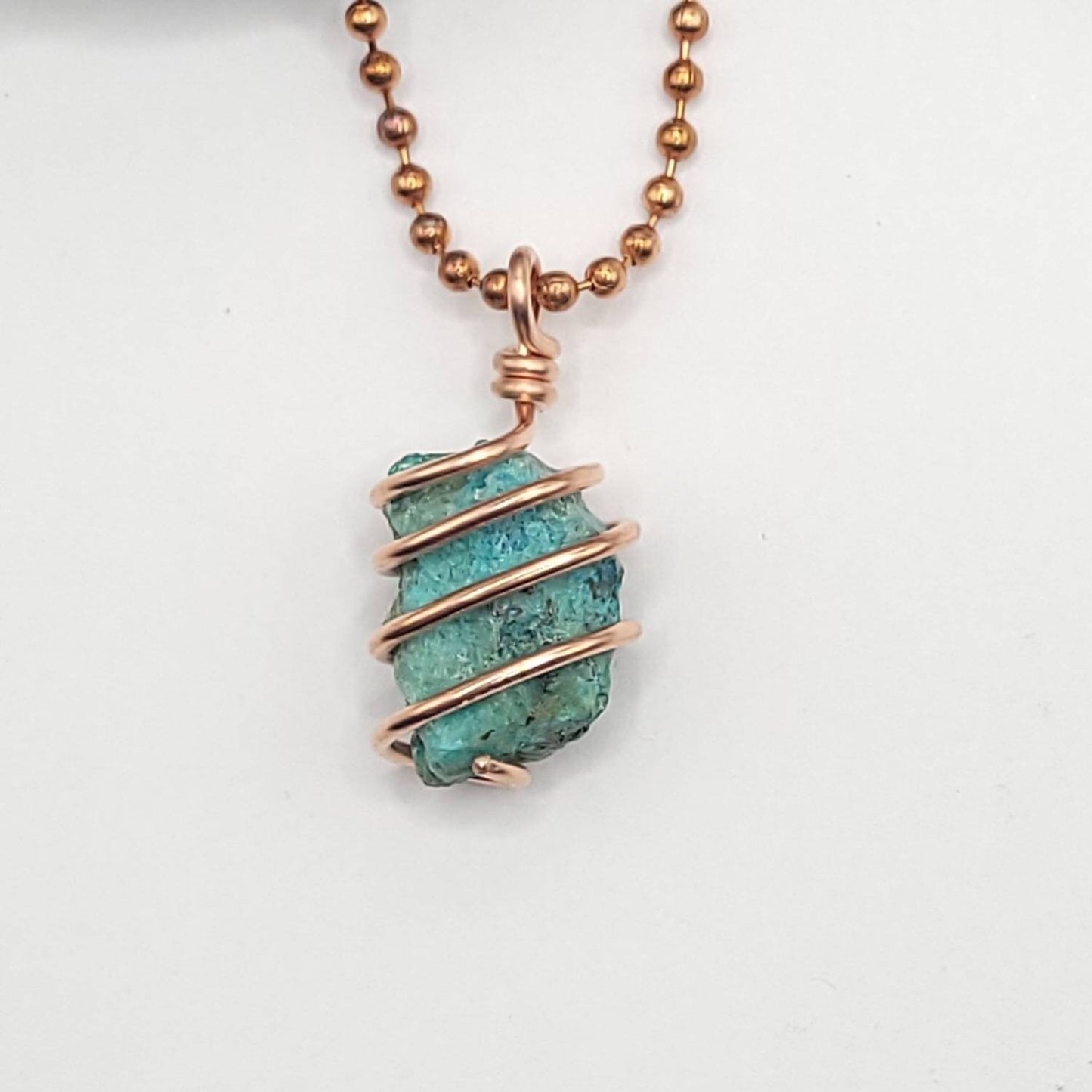 Raw Shattuckite Crystal Necklace in Copper, close up