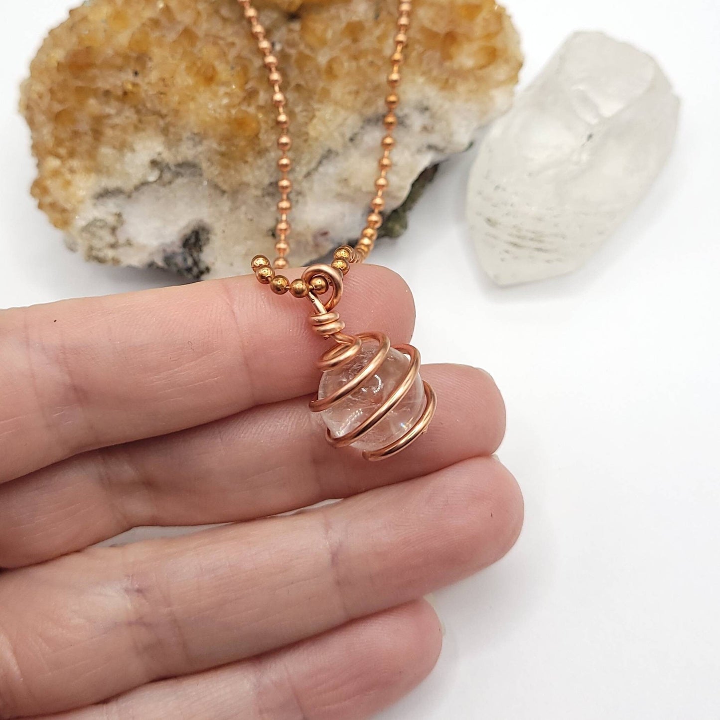 Clear Quartz Sphere Necklace, Wire Wrapped Clear Quartz Pendant, Crystal Jewelry, Crystal Pendant
