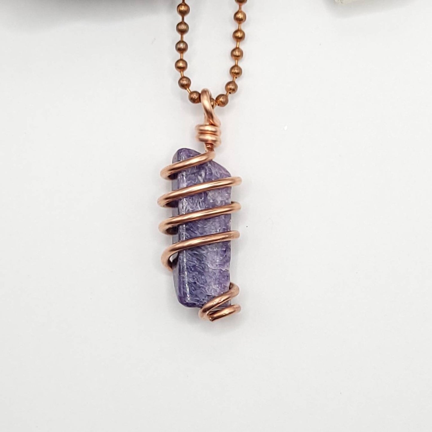 Charoite Necklace, Copper Wire Wrapped Charoite Pendant, Charoite Crystal | Aids in Spiritual Growth, Inspiration and Transformation