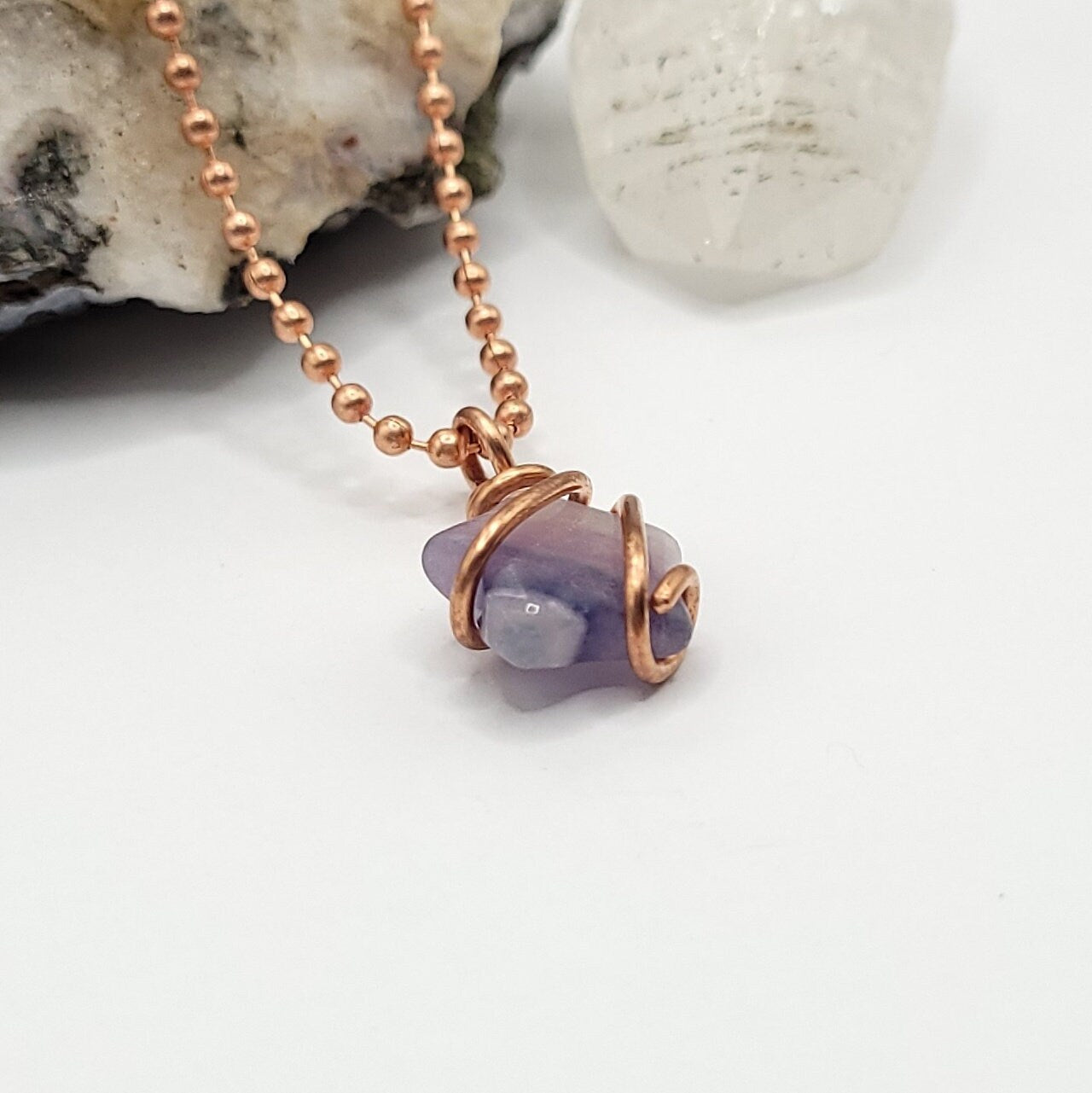Rainbow Fluorite Star Necklace, Copper Wire Wrapped Fluorite Star Pendant